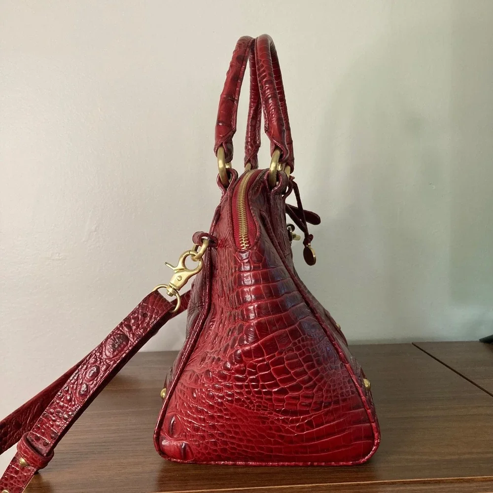 Brahmin Duxbury Satchel Ruby Red Croc Embossed Leather Handbag Crossbody